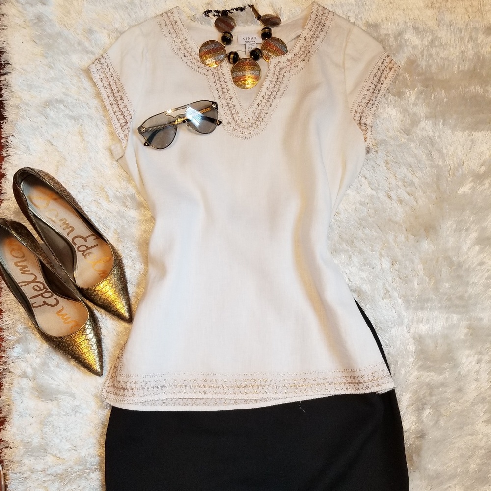 Cotton blouse with gold embroidery